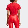 Adidas Originals Trefoil Striped Patchwork Logo Crop Top Women Tops Blue Crimson IB4549