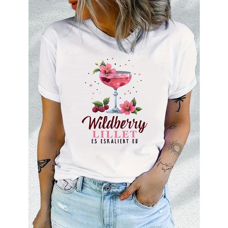 

Женская футболка Wildberry Lillets с принтом Tipsy Party, повседневный топ с круглым вырезом и коротким рукавом S белый