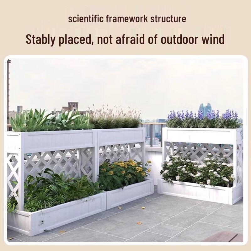 Anti-Corrosion Wood Double-Layer Planter Box with Fence