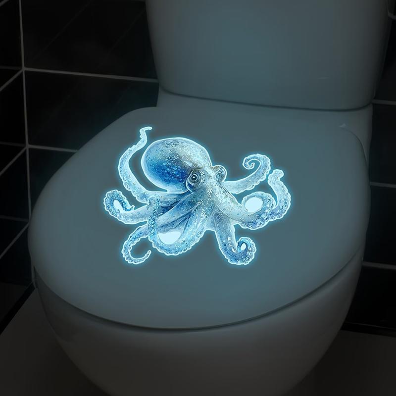 Blauwe Cartoon Octopus Toiletsticker Waterdicht Lichtgevend in het Donker Zelfklevend Verwijderbaar voor Badkamer Grappige Decoratie Ideeën