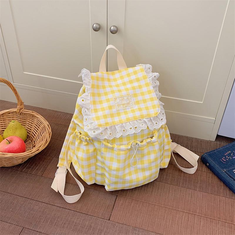 Riesige Kapazität Karierter Spitzen Rucksack Schüler Schultasche