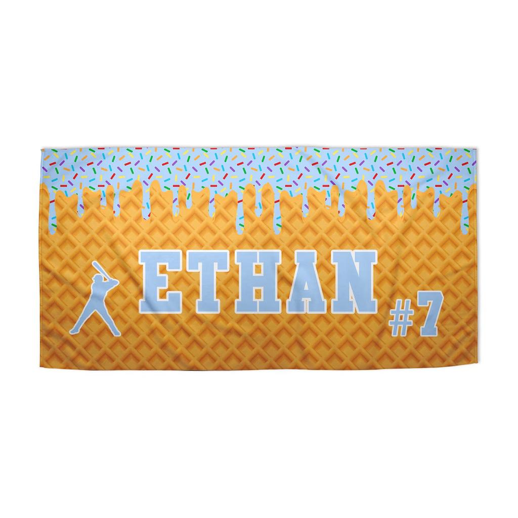 Ships Next Day Personalized Ice Cream Drip Baseball Beach Towel For Boys Drip Beach Pool Towel Team Gift Youth Baseball Gift