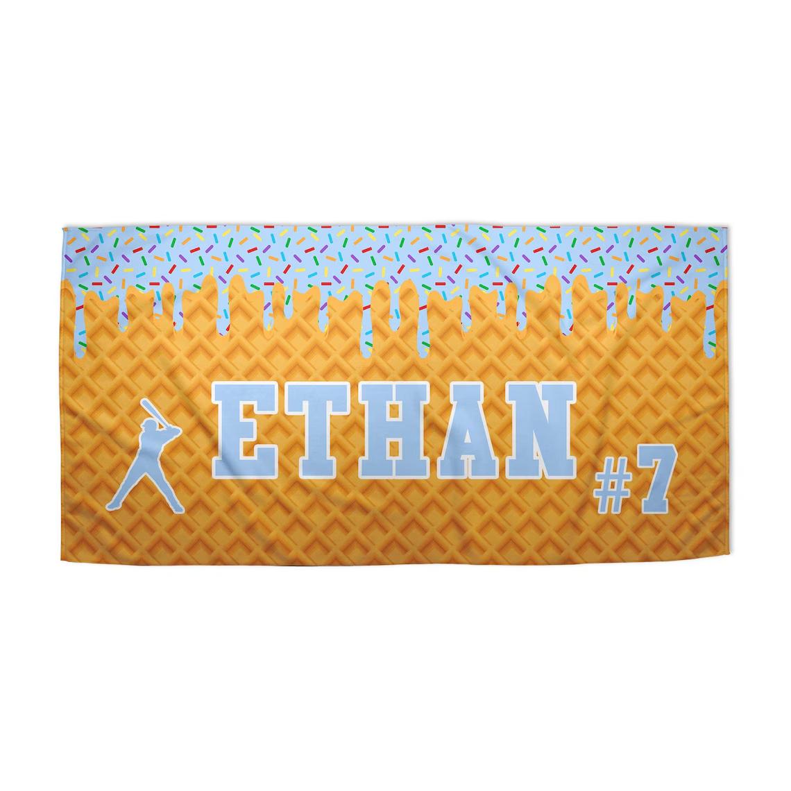 

Ships Next Day Personalized Ice Cream Drip Baseball Beach Towel For Boys Drip Beach Pool Towel Team Gift Youth Baseball Gift 50x100cm синий
