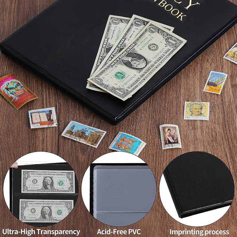 Loose Leaf Sheet Banknote World Currency Collection Album PVC Waterproof Album Collection Pockets Banknote Protective nero