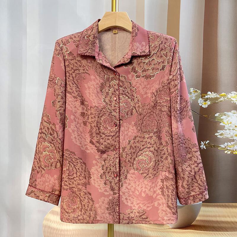 Elderly Women s Floral Chiffon 3/4 Sleeve Shirt XL