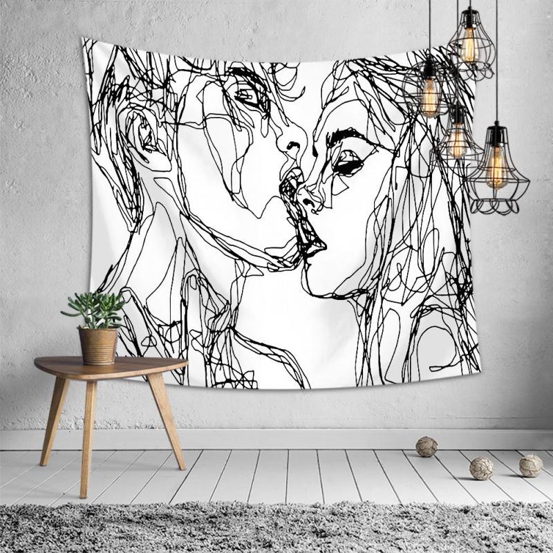 VIKAMA Black White Abstract Wall Tapestry for Living Room Bedroom Modern Minimalist Decor Easy Hang Home Decor Artwork