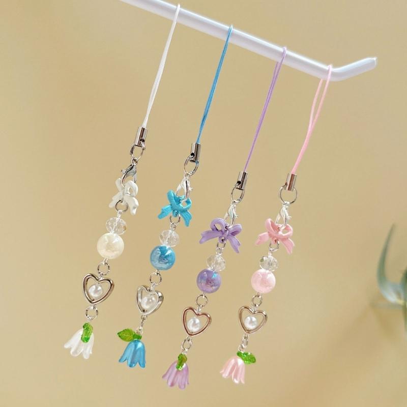 Hjärta Telefon Snodd Stilfull Telefon Berlock Rosett Telefon Dekoration Blomma Väska Hänge Gåva för Modeentusiaster