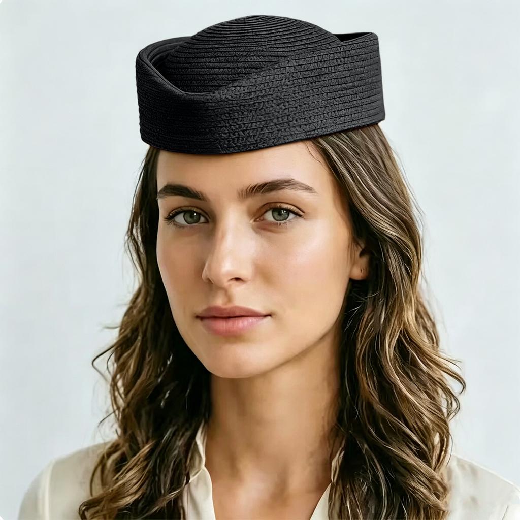 Womens Straw Beret Hat Artist Cap Sun Hat Air Hostess Style Headwear Round Crown Lightweight Breathable