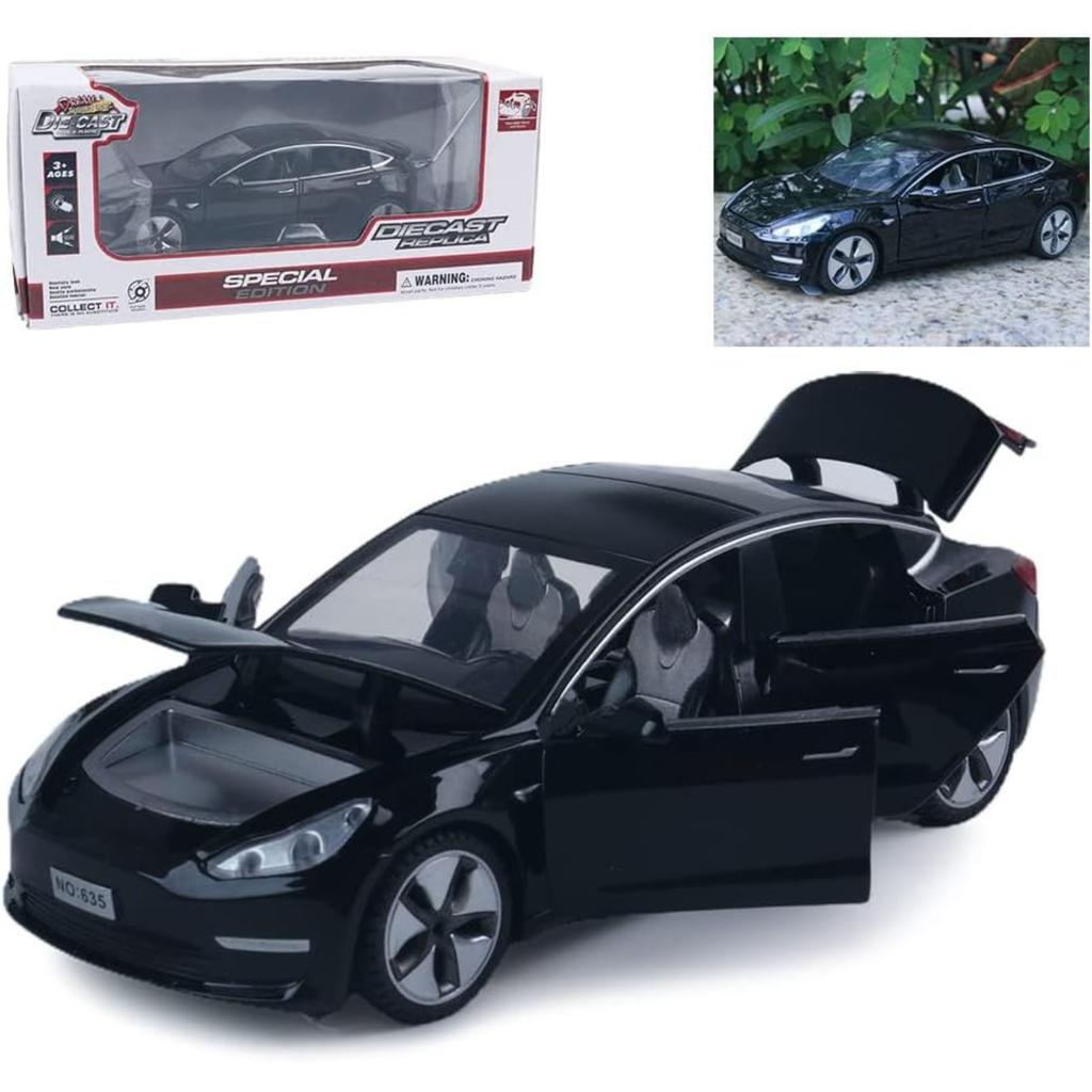1/32 Scale Tesla Model 3 Alloy Car Model Diecast Toy Vehicles,Pull Back Alloy Car with Lights and Music,Mini Vehicles Toys for Kids Gift