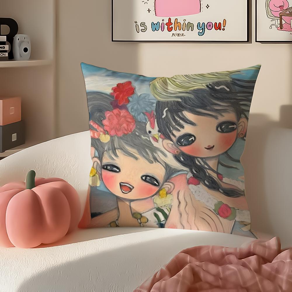 Warm Cute Surreal Japanese Art AAya Takano Cushion Cover Pillowcase Short Plush Invisible Zipper Room Sofa Cushion Cover
