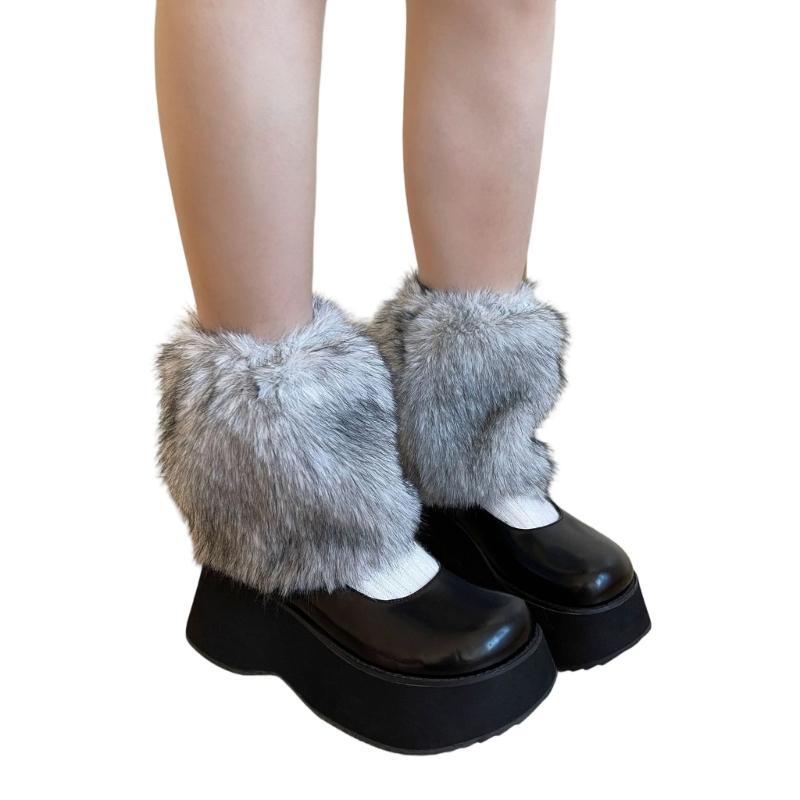 Elastic Cuffs Plush Thermal Leg Cover Women Winter Accessory Leg Warmer For Skiing Office Wear Easy Machine Wash Shortstyle серый