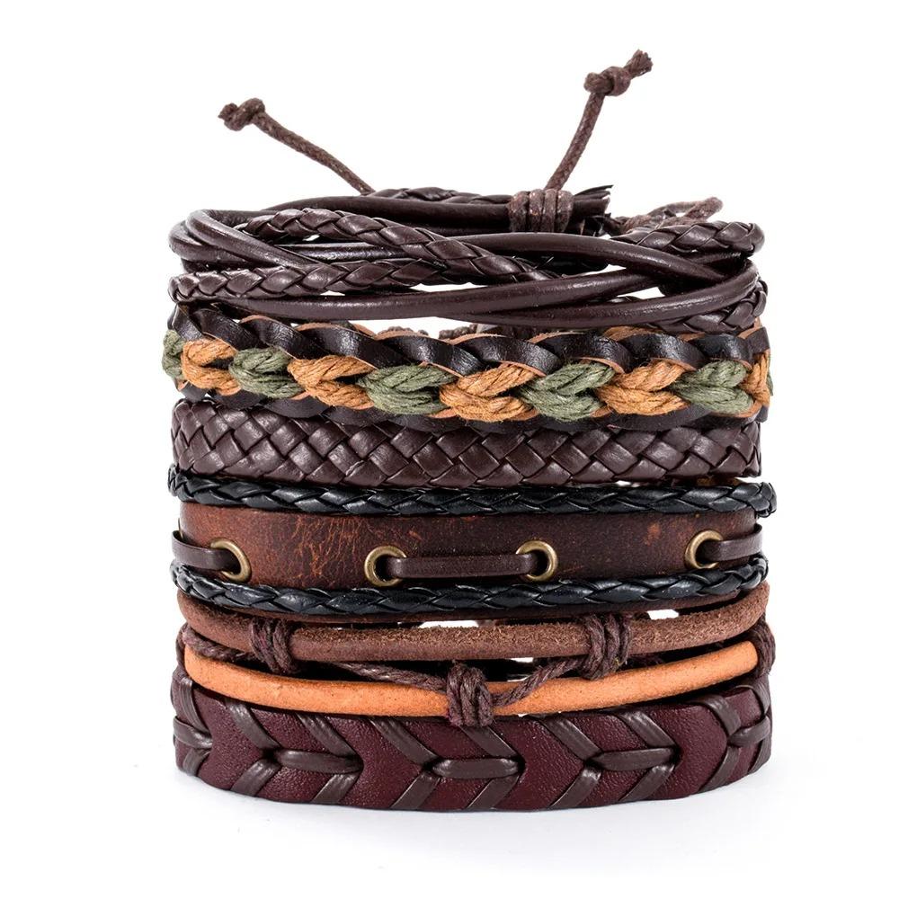 1 Mode-Armband Wikinger-Armband Für Männer Handgelenk-Armbänder Geflochtenes Totenkopf-Hand-Schmuckstück Verstellbares Leder-Set-Armband Für Leder