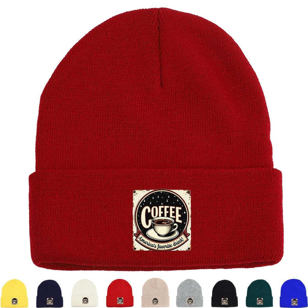 COFFEE Series Print Knitted Cap Beanie, Slouchy Leisure Knit Hat Beanie