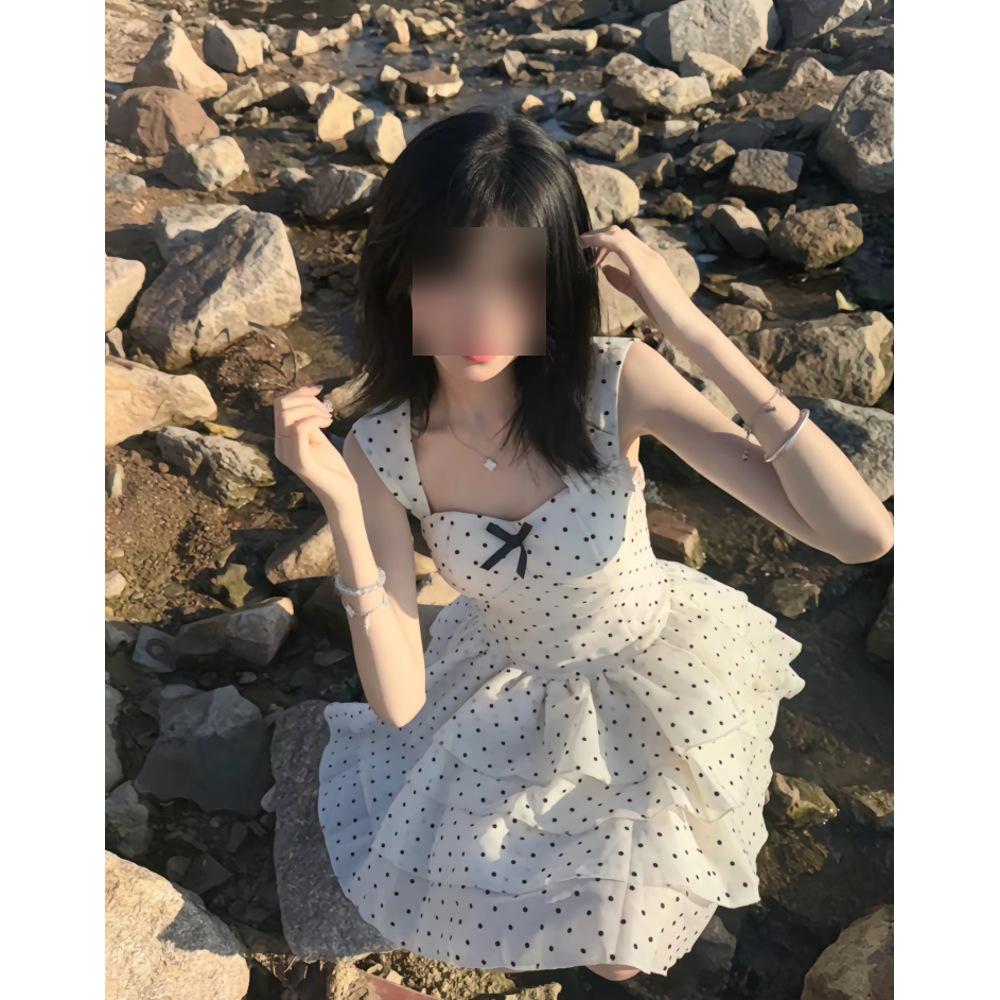 

Сладкое платье в горошек для женщин, маленькое летнее платье-пачка с завышенной талией, платье принцессы-торта на бегу XL- (recommended 110-60kg)