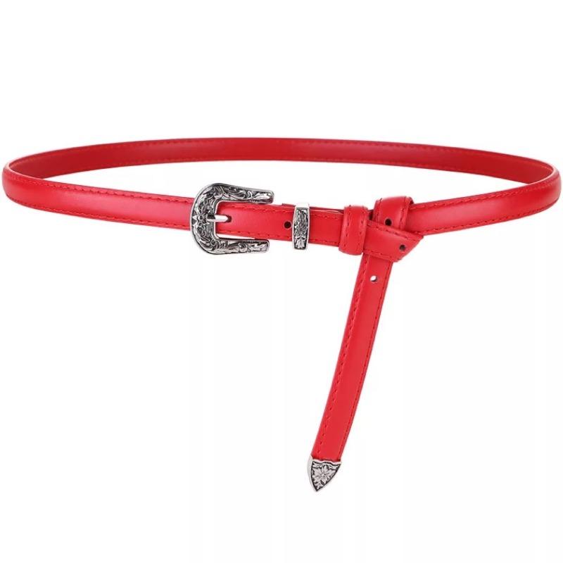 

Top-grain leather skinny belt, knotted decorative belt for jeans and skirts, genuine leather women s thin belt 105cm красный