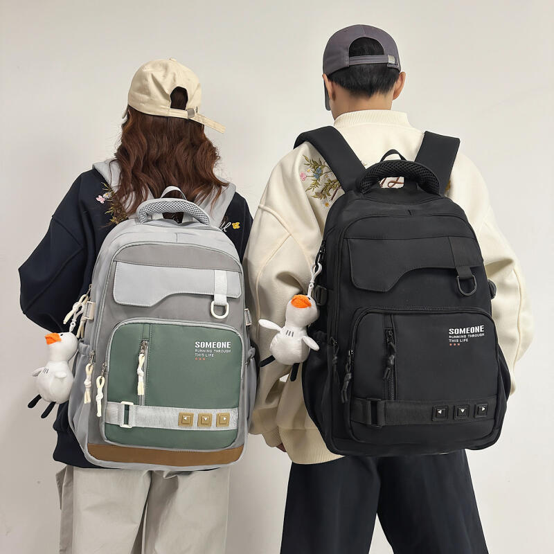 Large Capacity Men's Backpack Women's Color Contrast Backpack Middle School Student Schoolbag