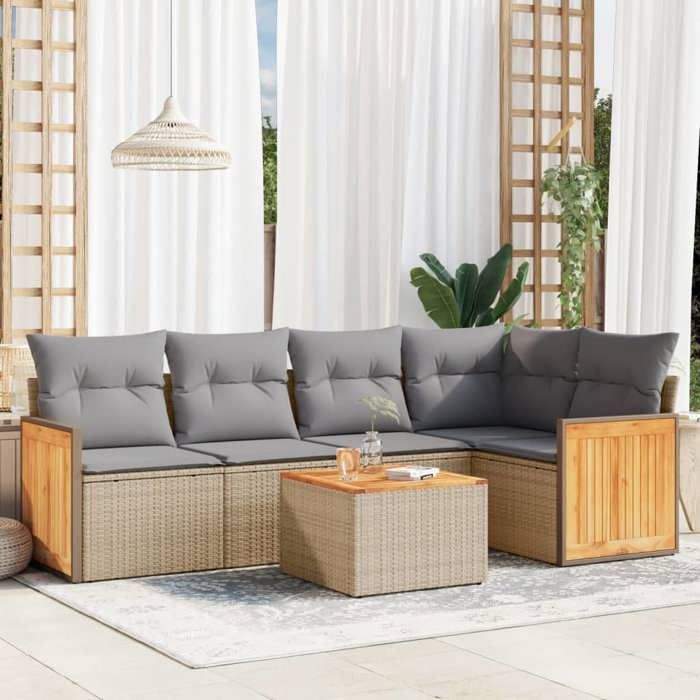 VidaXL Salon de Jardin avec Coussins 6 pcs, Canapés de Patio, Ensemble de Meubles, Mobilier de Terrasse Extérieur, Beige 3260036