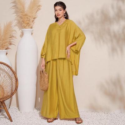 Summer 2025 Women's Solid Batwing Sleeve Two-Piece Set