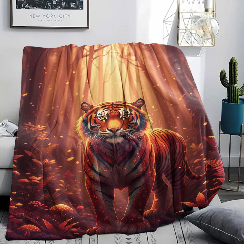 1Pc AnimalsElves Print Flannel Blanket, High quality Comfortable for All Seasons, Home Decor, Warmth and Comfort, Perfect for Christmas Gifts