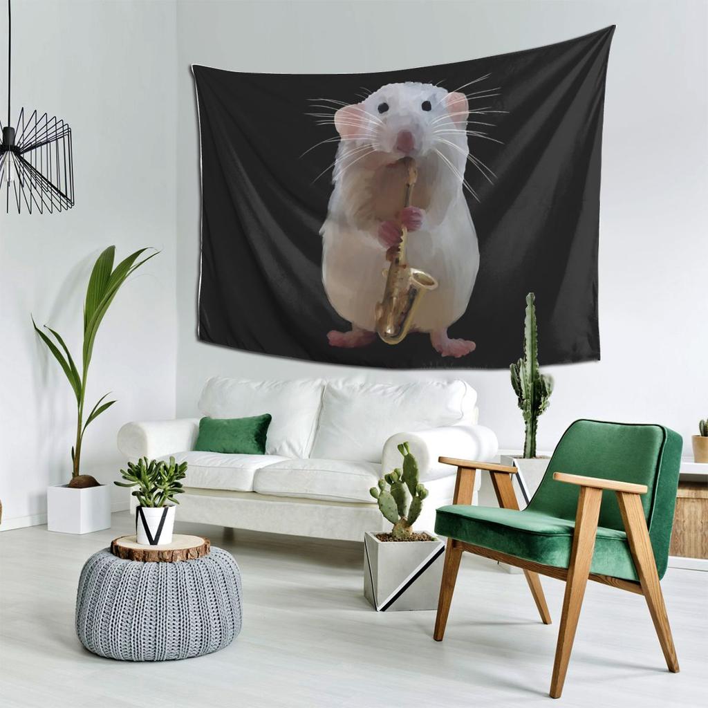 Rat Playing The Saxophone Tapestry Decoration Art Aesthetic Tapestries for Living Room Bedroom Home Wall Cloth Wall Hanging