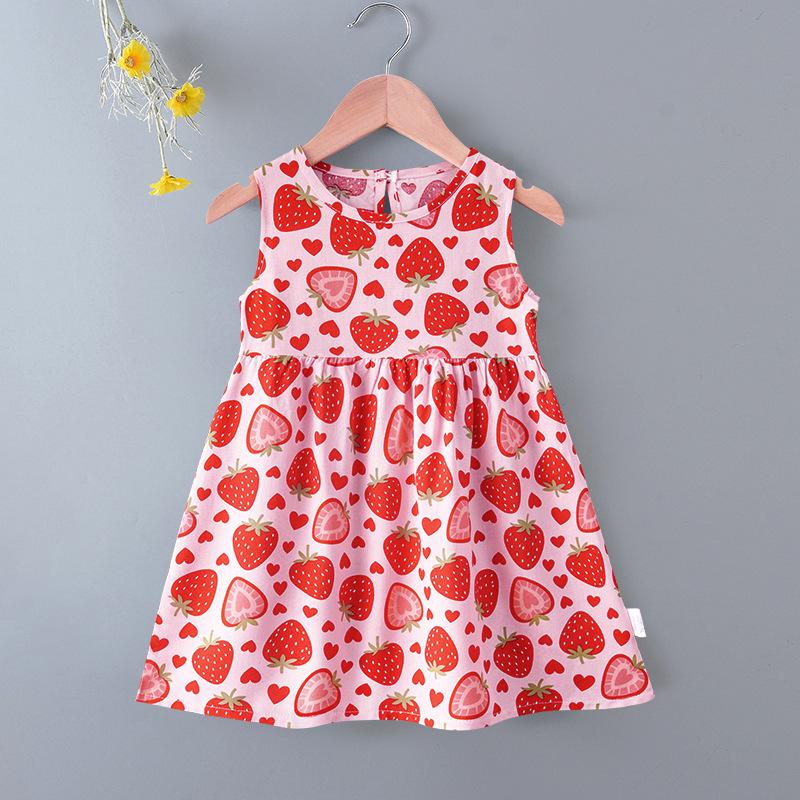 Girls' Floral Summer Princess Beach Dress, Cotton Silk Tank, A-line Skirt