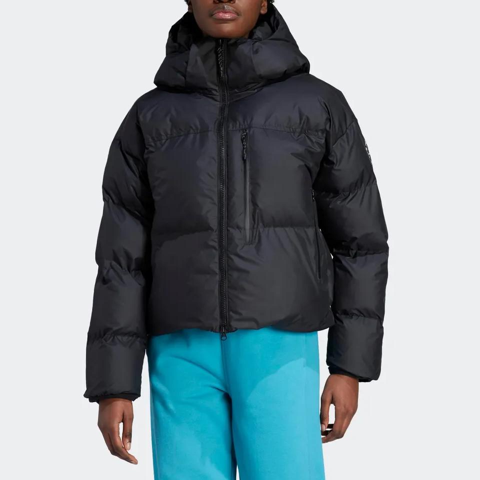 Adidas Jachetă scurtă cu mânecă lungă cu glugă casual de culoare uni Jachete pentru femei Negru IL9613