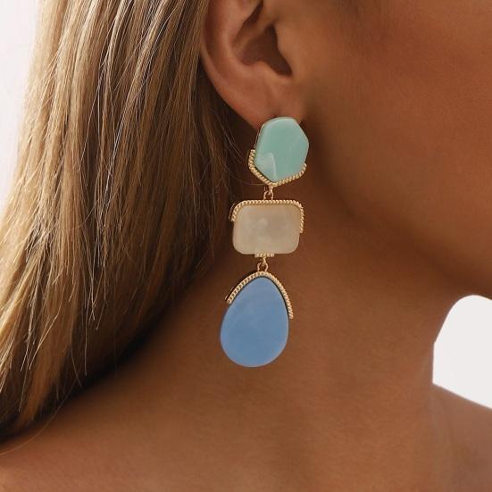 1 Pair Women Hanging Earrings Exaggerated Geometric Color Matching Smooth Bohemian Style Club Party Dangle Earrings Ear Jewelry