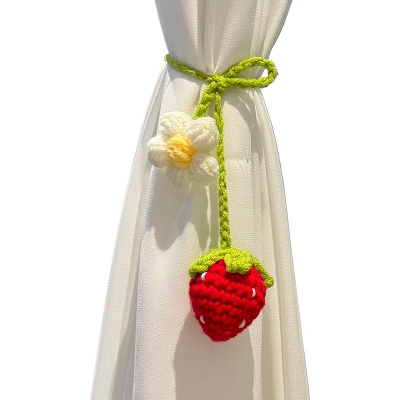 1PCS Hand Crocheted Strawberry Sunflower Curtain Tiebacks For Auto Mirror Hanging Decor Cotton Yarn Craft Car Accessories Gifts
