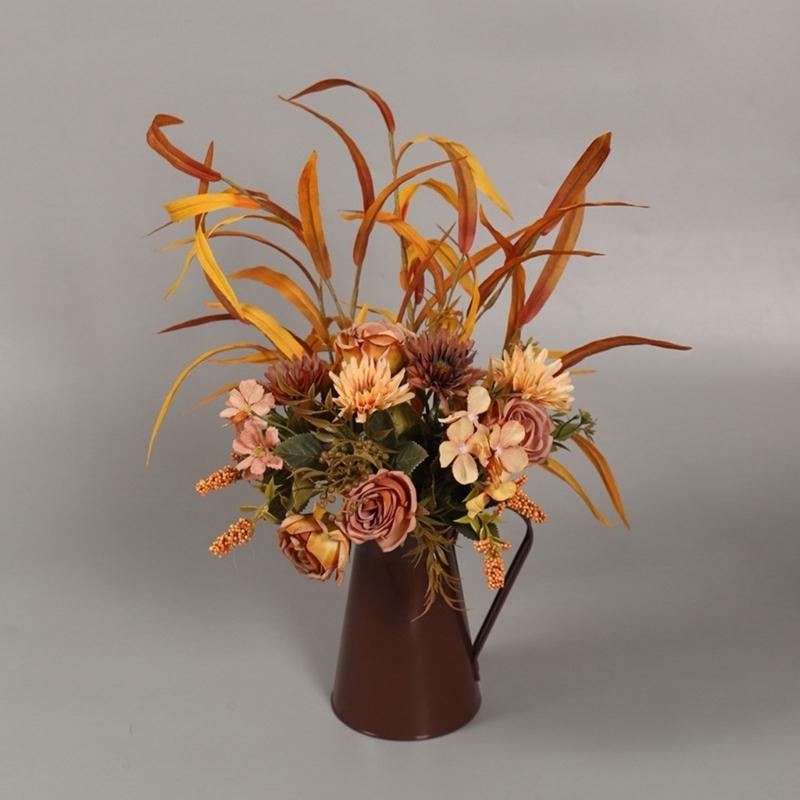 Artificial Flower Bouquets Artificial Leaf Plant In Metal Vase for Thanksgiving Halloween Wedding Festival Decoration