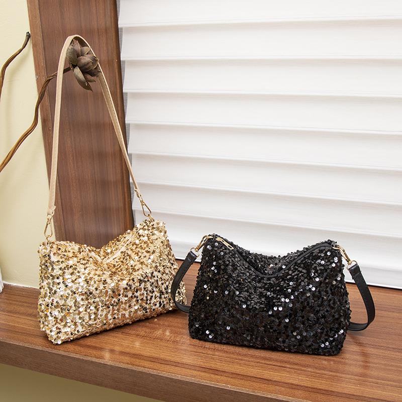 Pailletten Crossbody Tasche Damen Einfach INS Einfarbige Pailletten Umhängetasche Achseltasche Handytasche Abend Clutches Handtasche