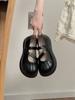 Brown French with Skirt Round Head Small Leather Shoes Women's 2024 New Summer Shallow Mouth Retro Thick Sole Mary Jane Single Shoes