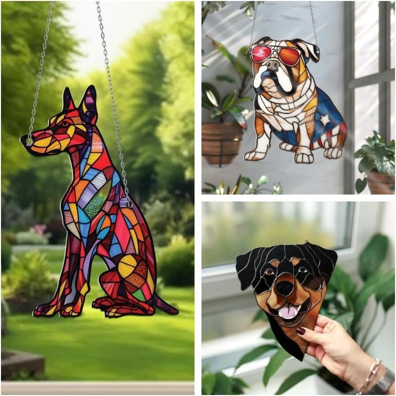 Dachshund Vindusoppheng Dekor Solfanger Hund Farget Glass Vinduspryd Håndlagde Solfangere Dekor for Innendørs Utendørs Hage