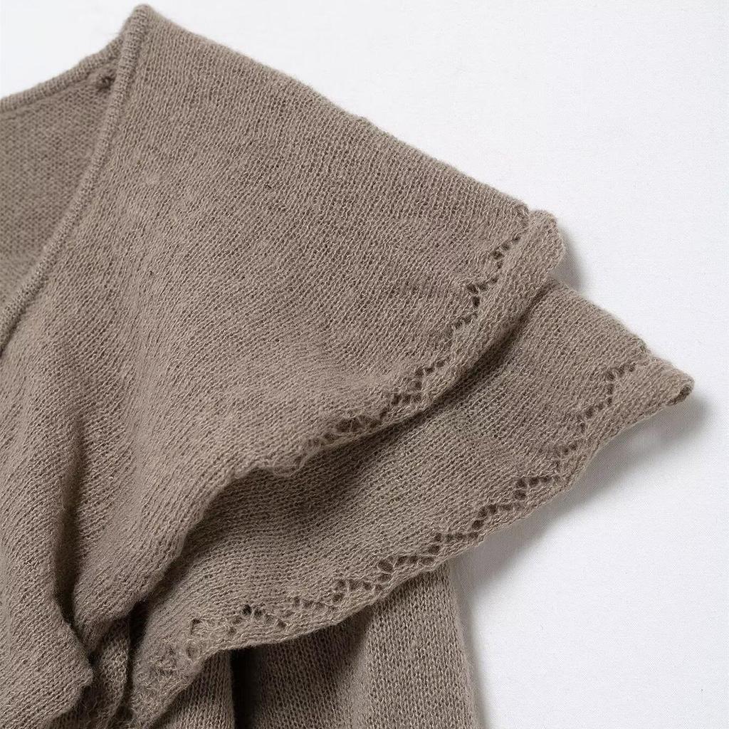 2025 Spring Women's Layered Ruffle Tie V-Neck Knitwear