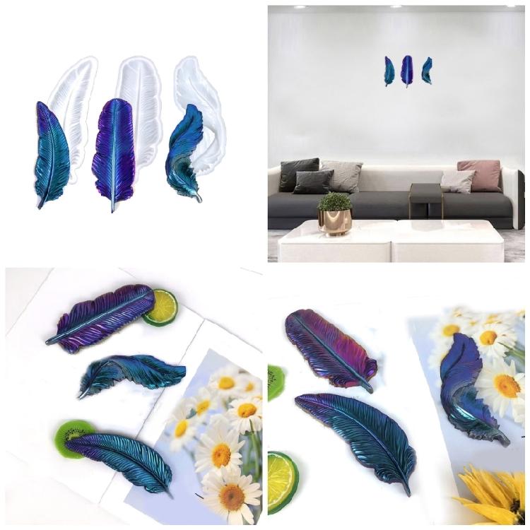 3 Pcs 3D Feather Shape Molds Feather Silicone Molds Jewelry Pendant Molds Craft Supplies for Keychains