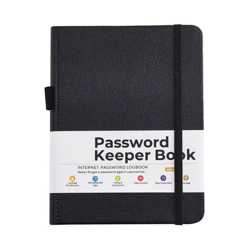 

Waterproof Password Notebook with Elastic Band Portable Address Book for Confidential Notes Storage Contact Management чорний