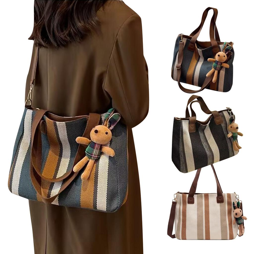 Large Capacity Striped Shoulder Bag Fashion Casual Handbag Stylish Tote Messenger Bag.