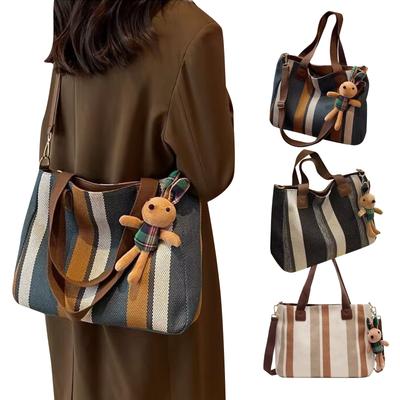 Large Capacity Striped Shoulder Bag Fashion Casual Handbag Stylish Tote Messenger Bag.