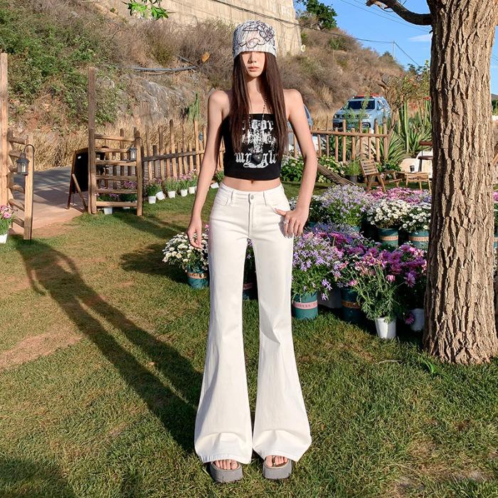 Black low-rise micro-flared jeans, women's summer new American elastic and thin versatile flared pants