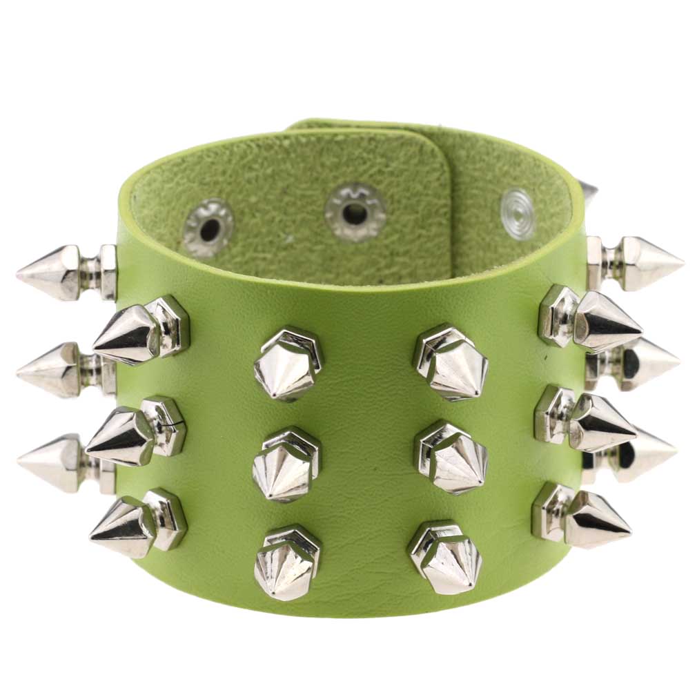 Punk Spike Studded PU Leather Bracelet for Men Women 3-Row Cone Rivet Cuff Wristband Gothic Jewelry