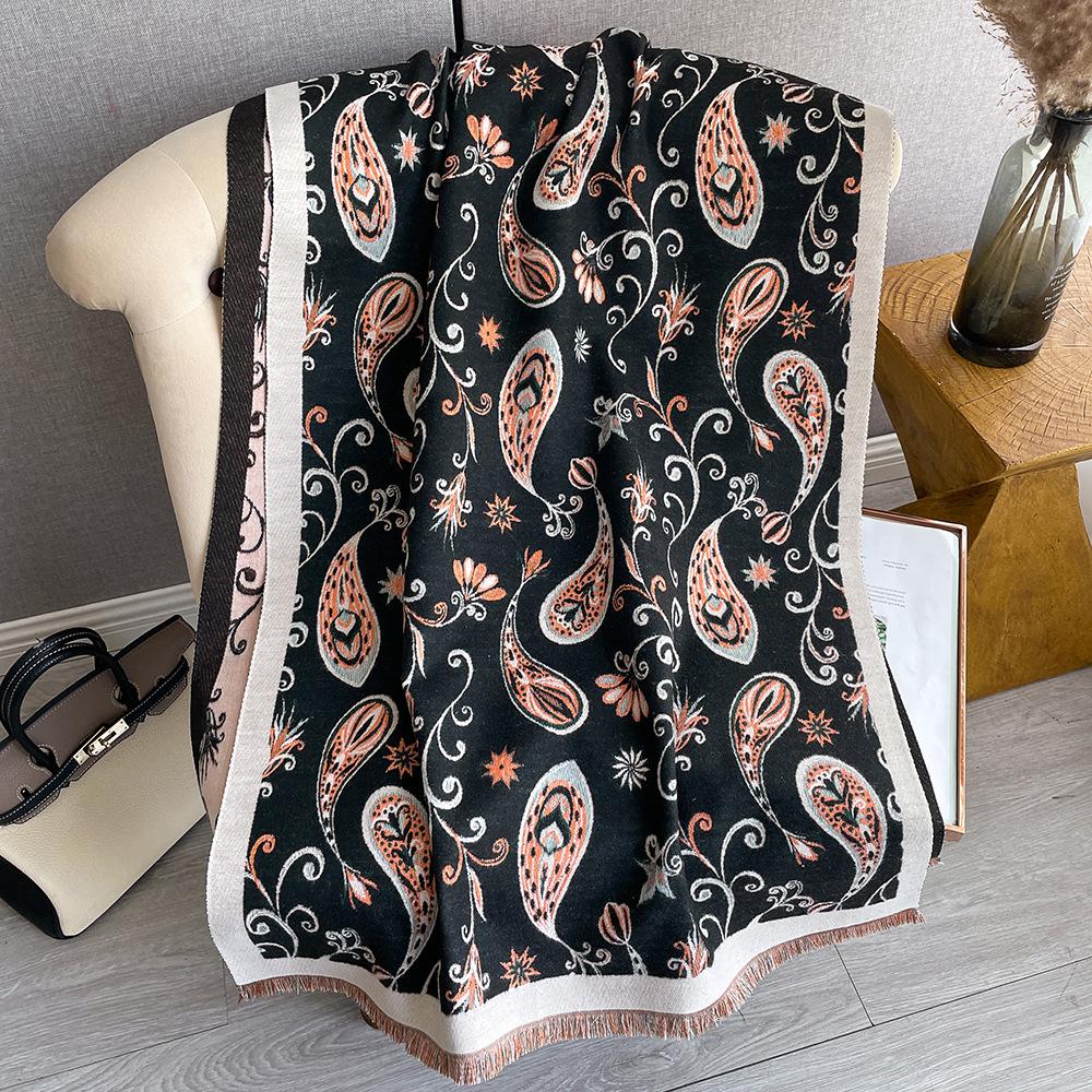 Scarf Women'S Versatile Long Scarf Imitation Cashmere Cashew Flower Shawl Women'S Scarf