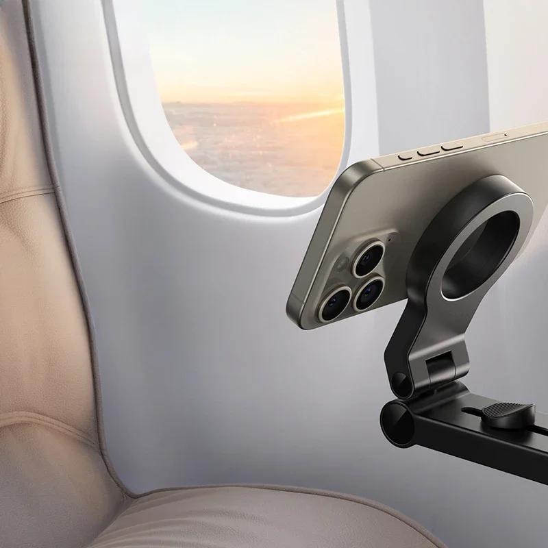 Magnetic Phone Holder Airplane Cellphone Mount Travel Desk Phone Stand Flight Flexible Rotation Mount Train Seat Stand