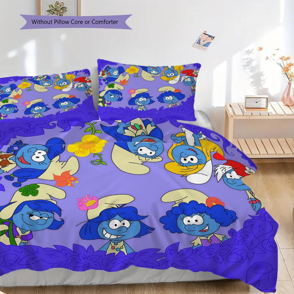 Smurf Adventure Blue Fantasy Threepiece Set 1 Duvet Cover 2 Pillowcase Without Core Soft And Comfortable Duvet Cover And Pillowcase