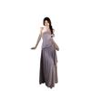 Spice Girl Sexy Design Purple Long Dress Waist Tube Top Hanging Neck Sling Slanted Shoulder Big Swing Dress Women's Summer