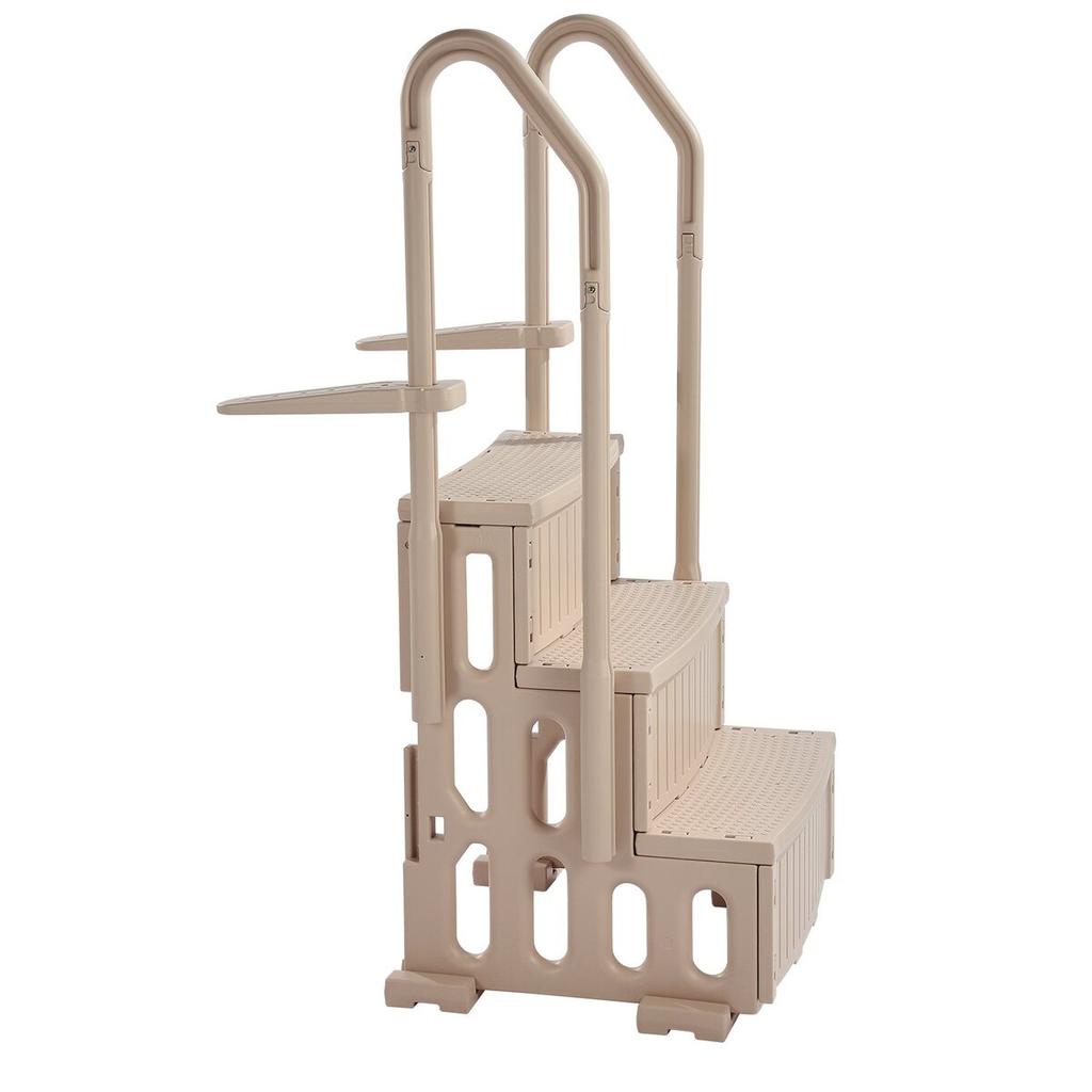 3-Step Taupe Pool Ladder of 2 Handrails Supports 400 Lb for 36-48 In Pools