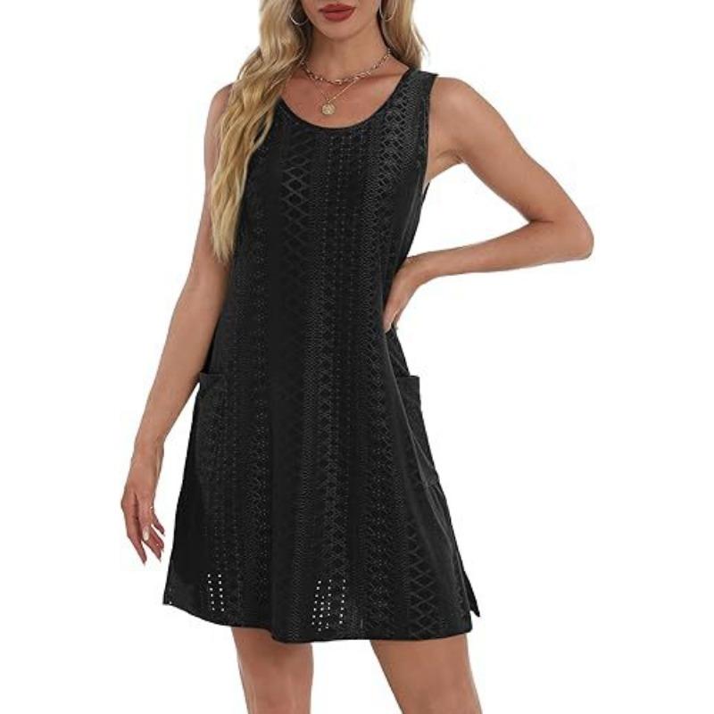 Women's Print Casual Sleeveless Vest Pocket Dress