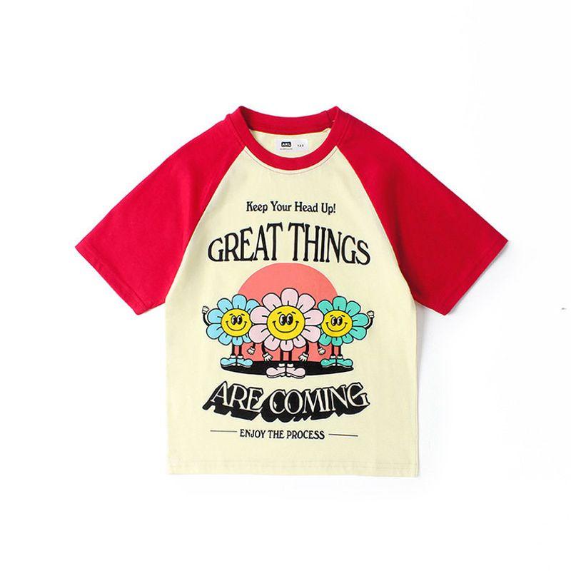 Children s Summer Clothing Women s Youth Raglan Sleeve Short Sleeve T-shirt Girl Tops Pure Cotton SUNFLOWER Clothes Children s Half Sleeve Light Yellow 150