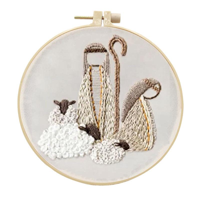 1Pc Retro Embroidery DIY Material Pack + 5.91 Inch Anti-bamboo Embroidery Frame Set DIY Christmas Series Embroidery