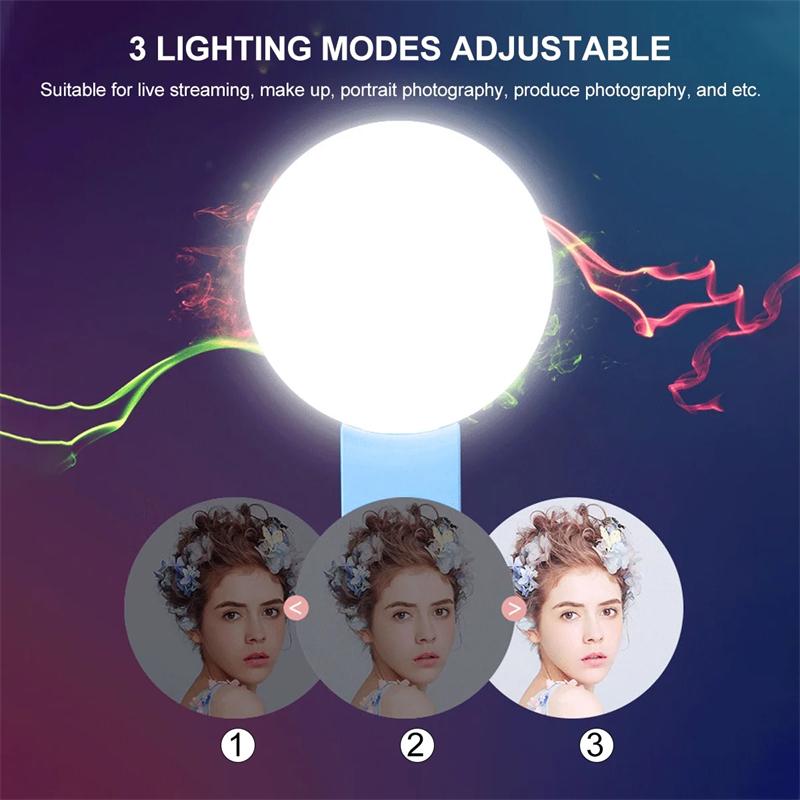 Adjustable 3-level Light Mini Selfie Ring LED Fill Light Clip on Cellphone Laptop Lamp Ringlight Photography Phone Accessories