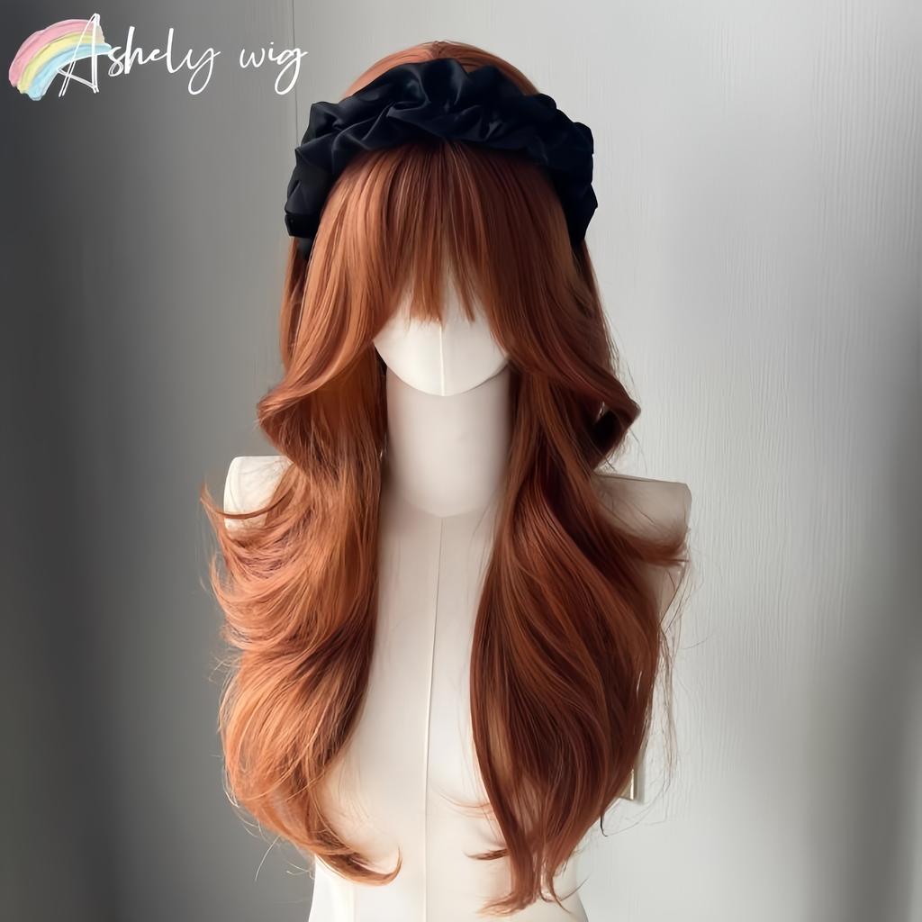 Ashely Ginger Orange Wig with Bangs Long Hair Wigs for Women Body Wavy Lolita High Temperature Fibers Synthetic Wigs for Cosplay