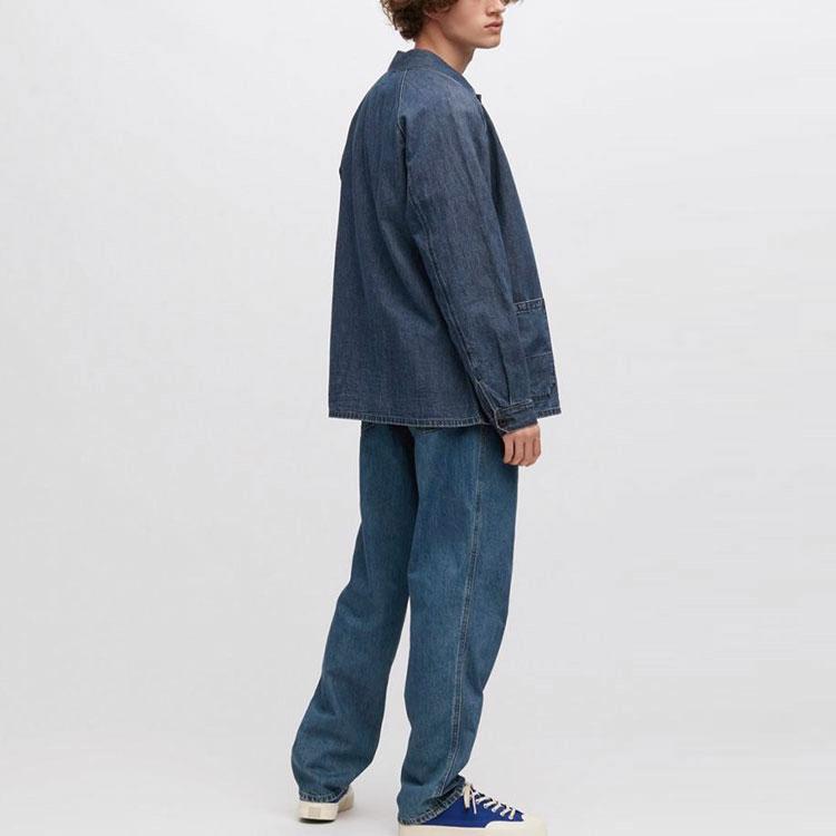 Uniqlo Solid Color Lapel Single-Breasted Denim Jacket Unisex Jackets Blue 457212-66
